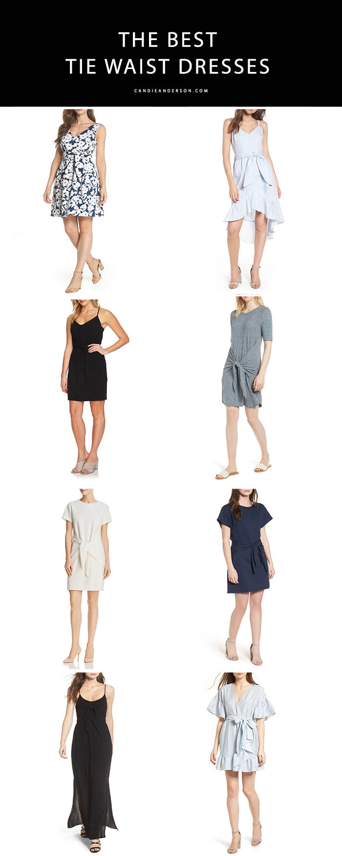Tie waist dresses are one of the hottest fashion trends for spring! Style expert, Candie Anderson has the scoop on the best tie waist dresses and tie front dresses too!
