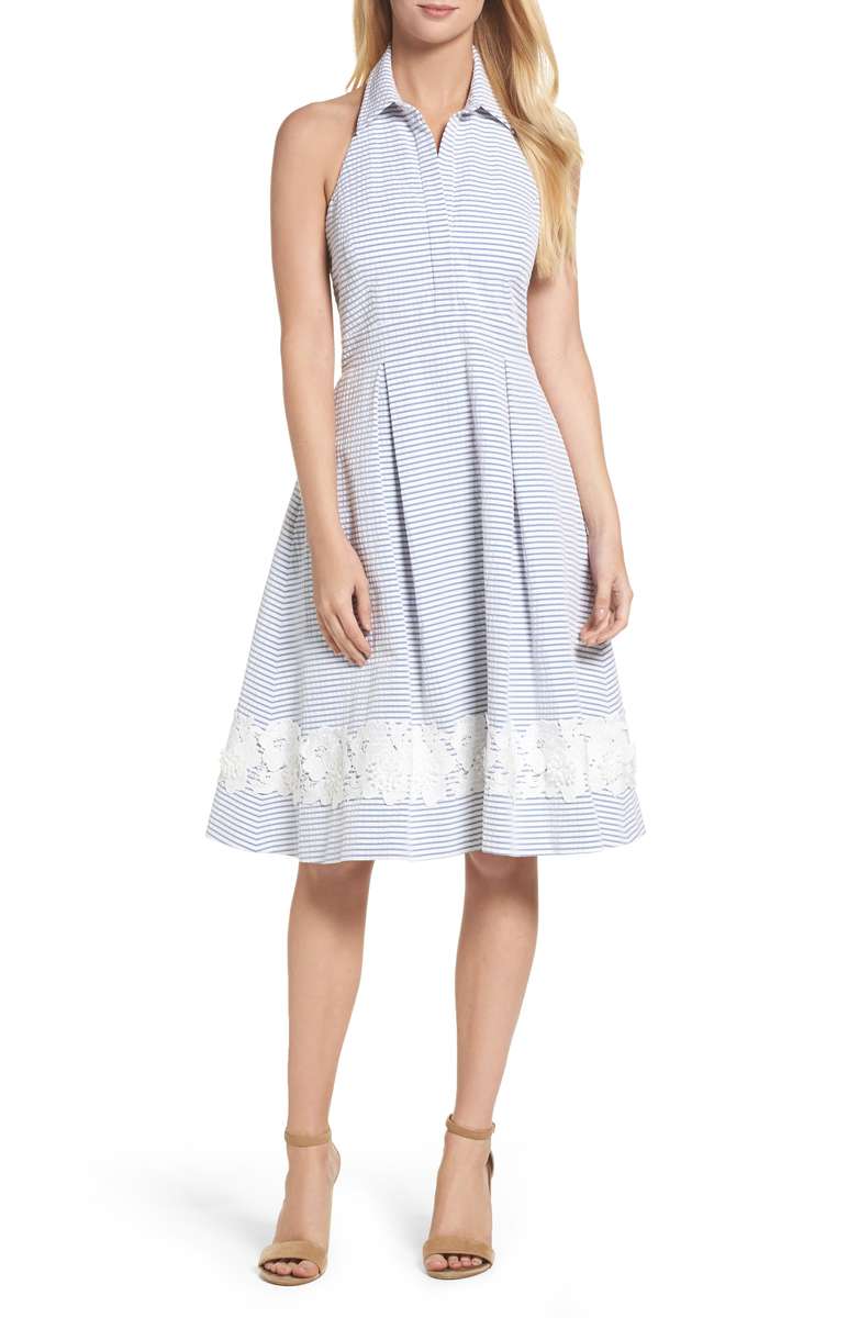 ELIZA J Halter Shirtdress Blue White Stripes kentucky derby dresses