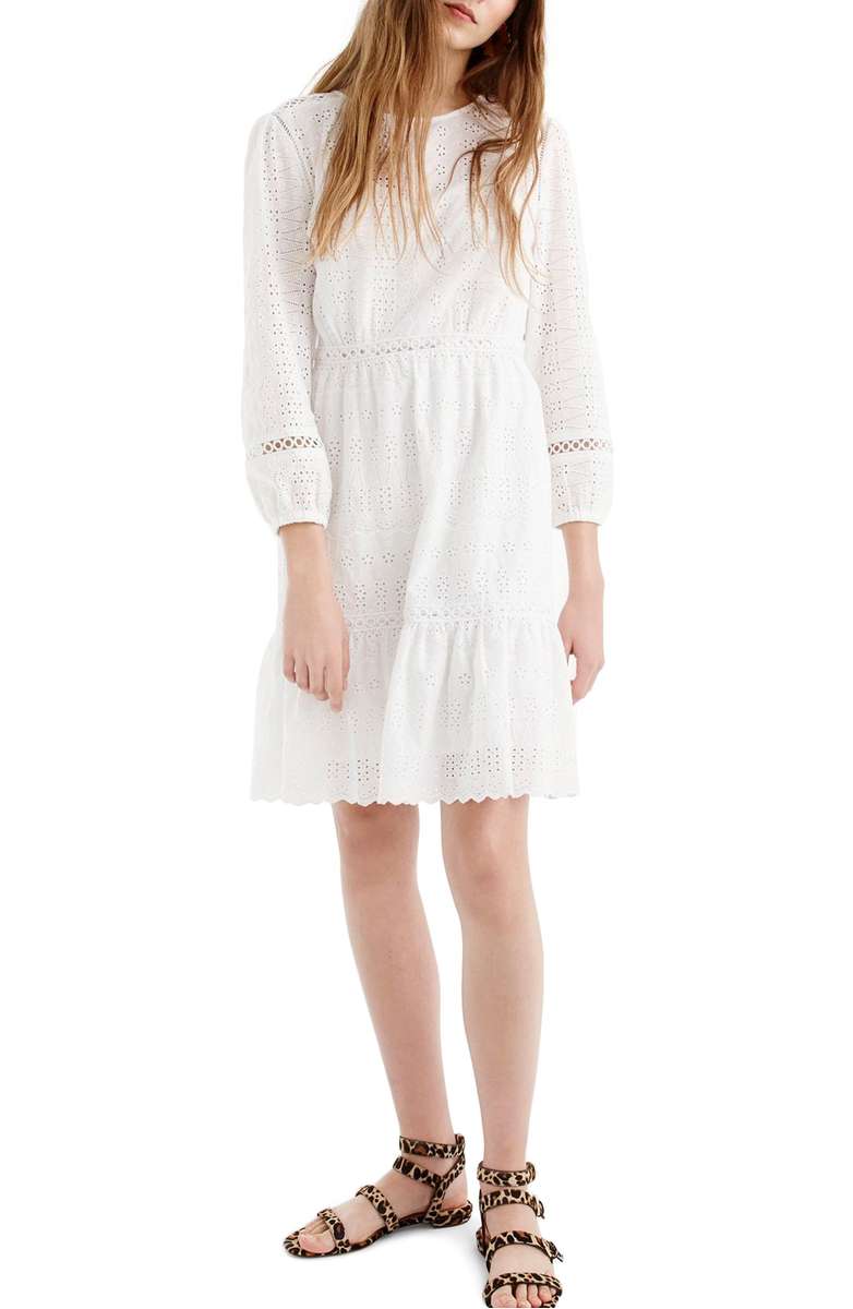 J.Crew Long Sleeve Embroidered Dress White eyelet dresses