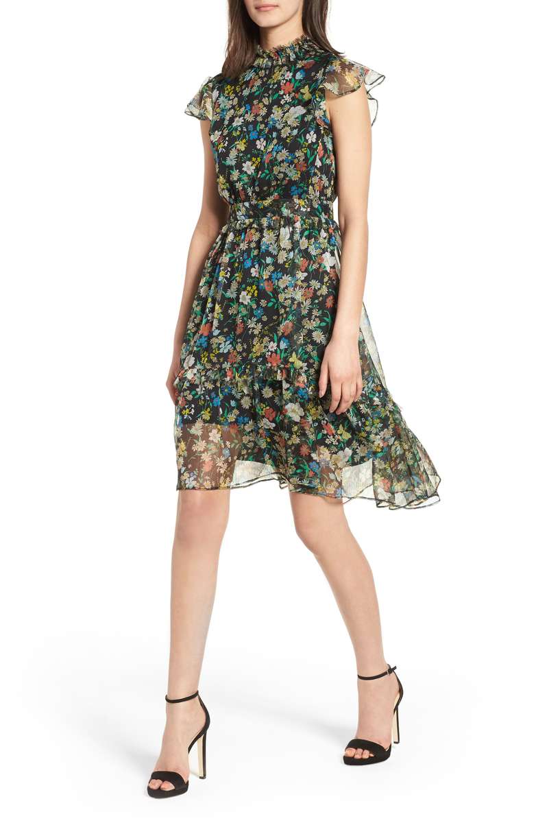 KENDALL + KYLIE Floral Print Dress Black Multi kentucky derby dresses