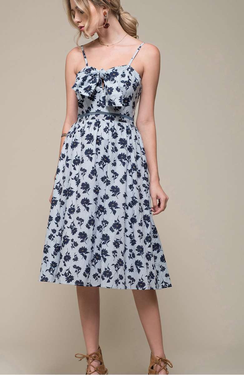 MOON RIVER Floral Cotton Fit & Flare Dress Sky Stripe kentucky derby dresses