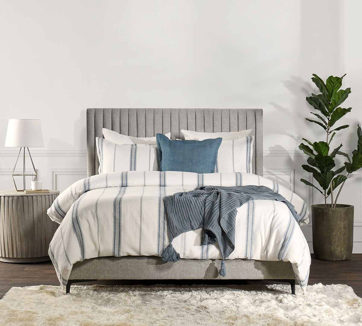 Pottery Barn Caprina Linen Cashmere Striped Duvet Cover best blue white bedding