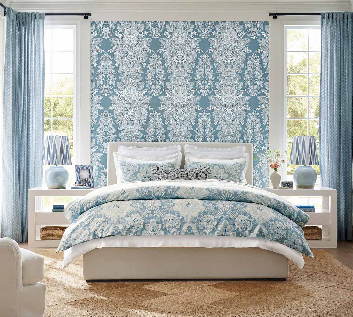 Pottery Barn Kravet Arboretum Petite Floral Reversible Duvet best blue and white bedding