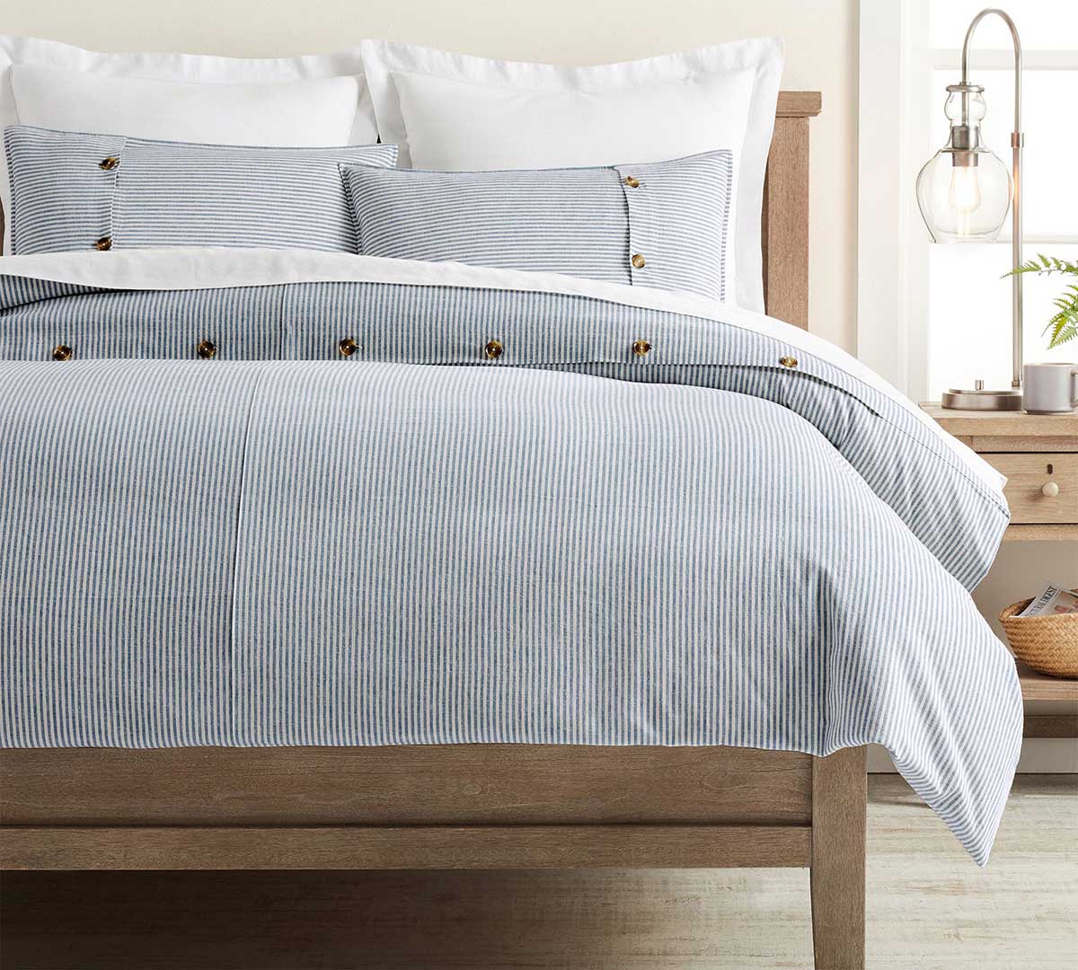Pottery Barn Wheaton Striped Linen Cotton Duvet Cover best blue white bedding