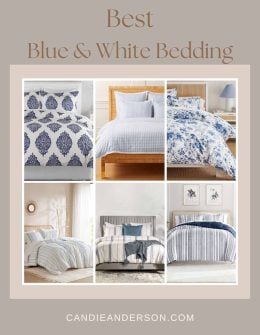 Lifestyle expert, journalist and interior design blogger Candie Anderson of candieanderson.com has the scoop on 12 of the best blue and white bedding in the top interior design styles and trends for your bedroom.
