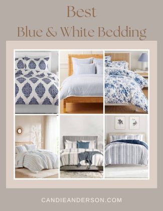 Lifestyle expert, journalist and interior design blogger Candie Anderson of candieanderson.com has the scoop on 12 of the best blue and white bedding in the top interior design styles and trends for your bedroom.