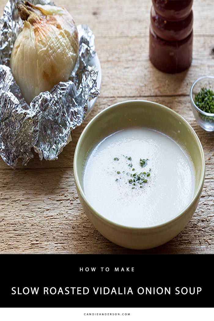 Learn how to make the easy and delicious creamy slow roasted Vidalia onion soup that Top Chef finalist, Kevin Gillespie made during a recent interview with journalist and blogger, Candie Anderson. He used Vidalia onions, mascarpone cheese, garlic clove and a few additional ingredients.