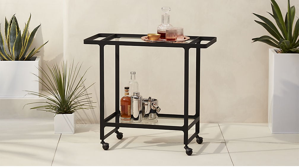 CB2 dolce vita outdoor bar cart black outdoor bar carts spring summer 2018