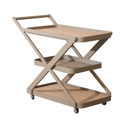 Pottery Barn Aeko Bar Cart aluminum frame neutral realisteak outdoor bar carts