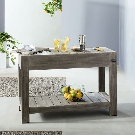 West Elm Portside Outdoor Bar Cart - Weathered Gray outdoor bar carts sustainably sourced fsc