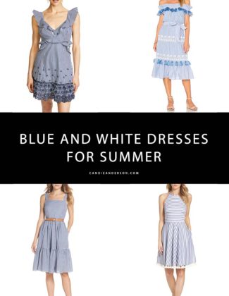 Blue and white is one of the hottest fashion trends and color palettes for spring and summer 2018! Style expert and fashion blogger, Candie Anderson has the scoop on 22 of the best blue and white dresses for women just in time for summer.