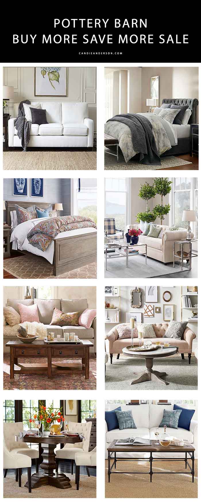 The 2018 Memorial Day Weekend Pottery Barn Buy More Save More Sale is happening now for a limited time. Lifestyle expert and blogger, Candie Anderson has the scoop on gorgeous sofas, beds, coffee tables, dining tables, rugs and more at up to 30% off.