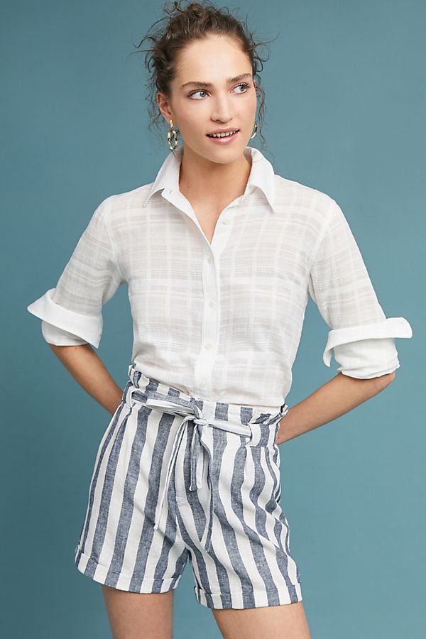 4OUR Dreamers Striped Paperbag-Waisted Shorts Blue White Motif Stripe paper bag shorts paperbag shorts summer 2018