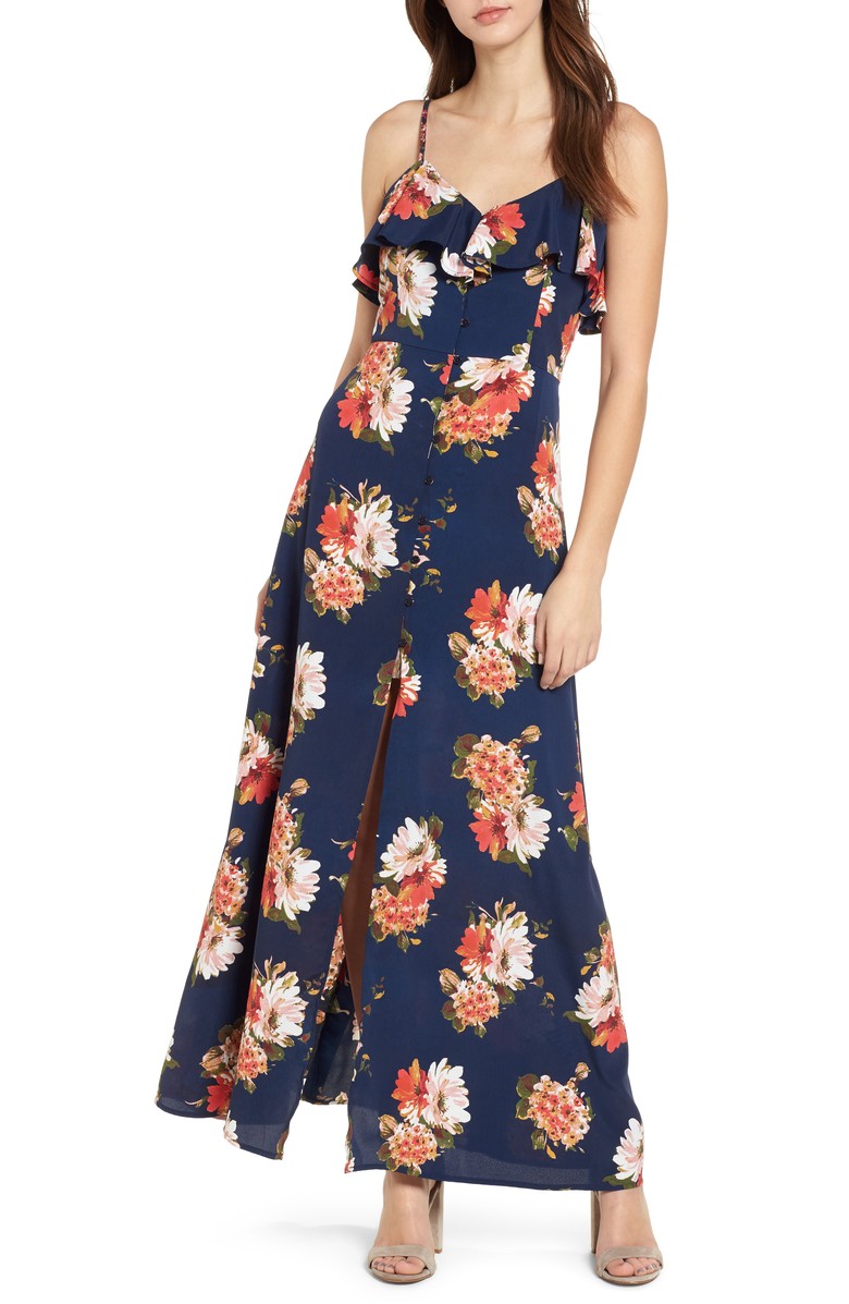 BAND OF GYPSIES Floral Maxi Dress Navy Coral casual maxi dresses summer 2018