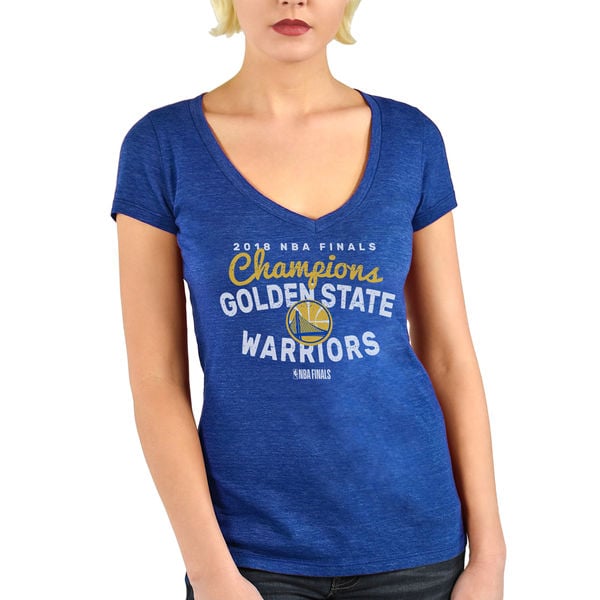 Golden State Warriors Majestic Threads Women's 2018 NBA Finals Champions Tri-Blend V-Neck T-Shirt – Royal Blue 2018 nba champions