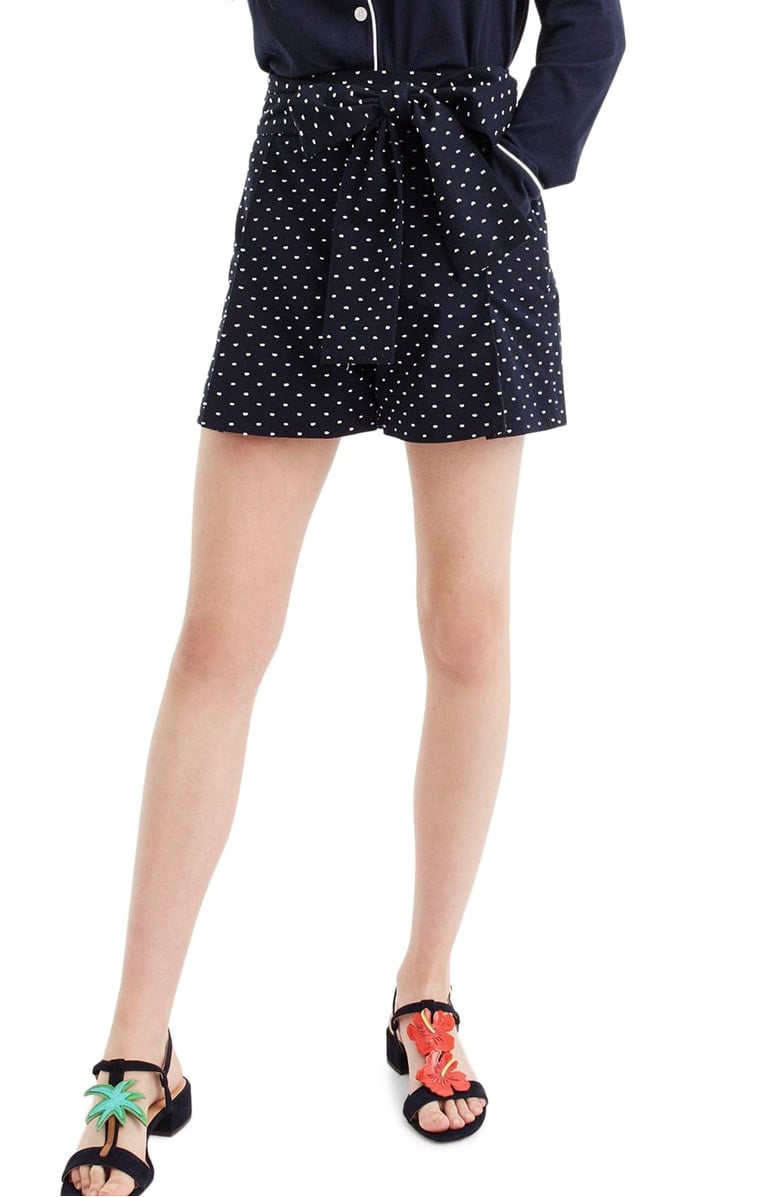 J.Crew Tie Waist Dot Shorts Navy Blue White Polka dot paper bag shorts paperbag shorts summer 2018