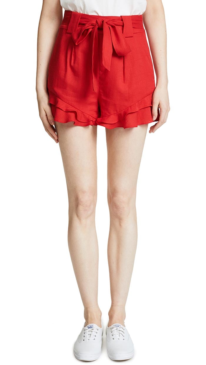 J.O.A. x Chriselle Paper Bag Waist Shorts Red Linen paperbag shorts ruffles elegant summer 2018