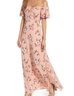 ROW A Off the Shoulder Maxi Dress Blush Pink floral print casual maxi dresses summer 2018