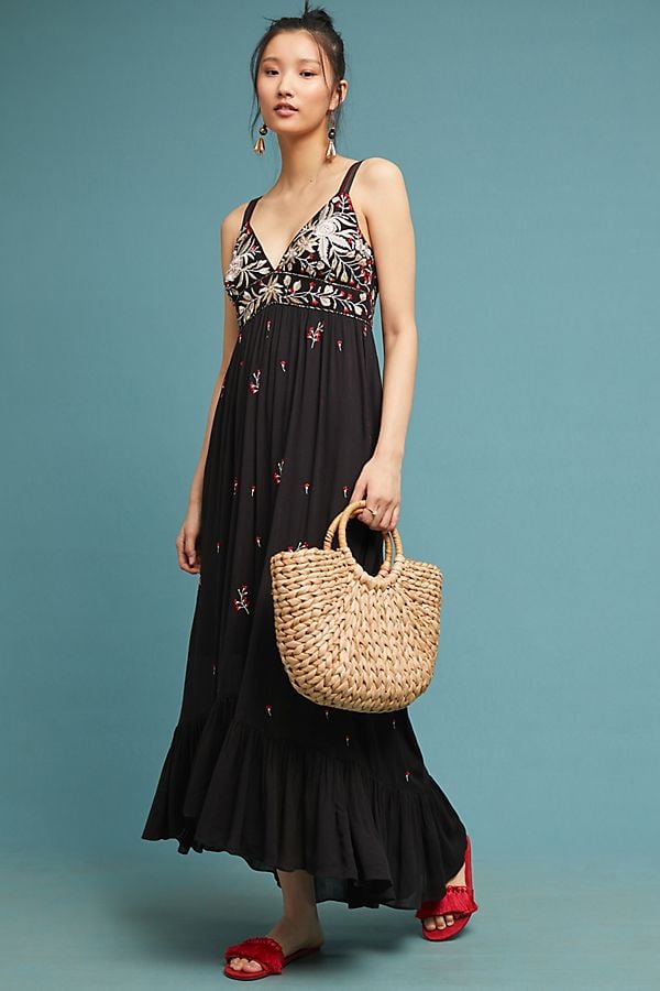 Ranna Gill Fiona Embroidered Maxi Dress Black Motif embroidered dresses summer 2018