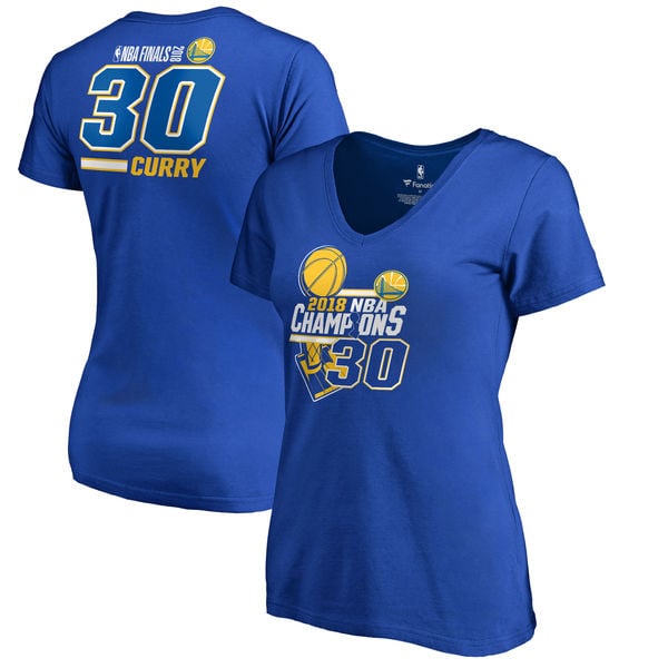 Stephen Curry Golden State Warriors Fanatics Branded Women's 2018 NBA Finals Champions Name and Number V-Neck T-Shirt – Royal number 30 golden state warriors 2018 nba champions shirts