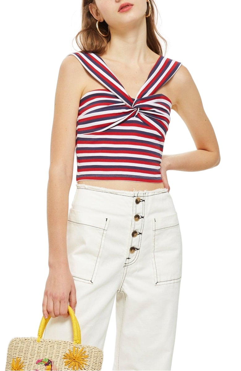 TOPSHOP Stripe Knot Crop Top Red Multi red white blue 4th of july shirts summer 2018