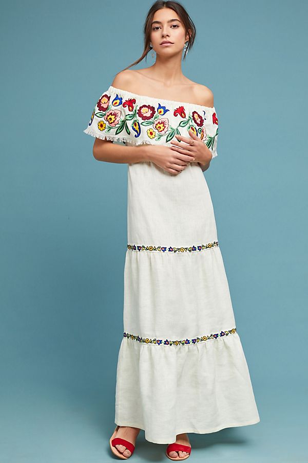 Vyshyvanka by Sleeping Gypsy Poltava Off-The-Shoulder Maxi Dress Ivory casual maxi dresses summer 2018