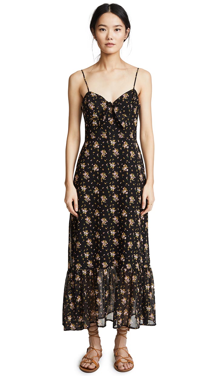 WAYF Massa Tie Knot Midi Dress Black Ditzy Floral Print casual maxi dresses summer 2018
