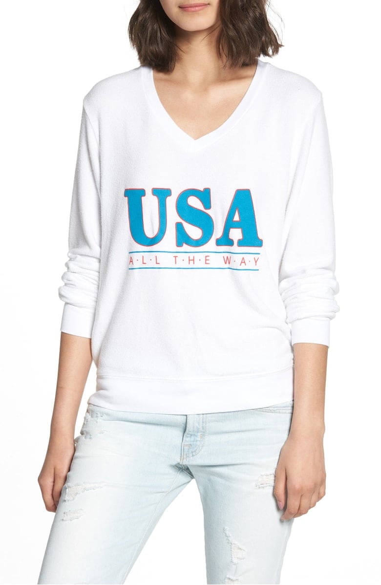 WILDFOX All the Way Baggy Beach Pullover Clean White blue red 4th of july sweatshirts women