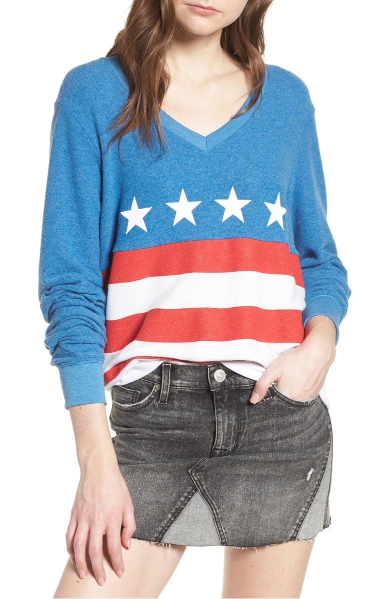 WILDFOX Miss America Colorblock Sweatshirt Blue Coast Clean White Red Stripes Stars 4th of july clothing women