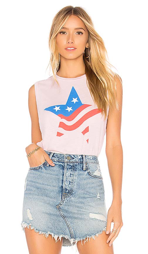 Wildfox Couture STAR FLAG VINTAGE MUSCLE TANK Babydoll Pink 4th of july shirts women independence day