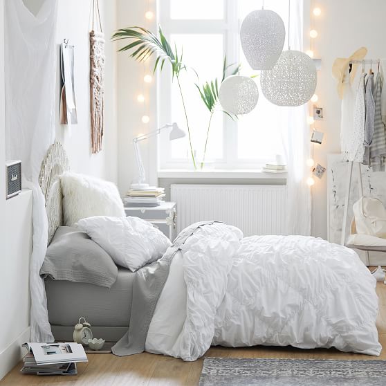 pottery barn teen PBbteen Ruched Diamond Duvet Cover + Sham White neutral bedding