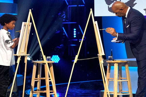 Meet 12 year old painter, Tyler Gordon of San Jose, California. He painted a portrait of Golden State Warriors NBA finals MVP, Kevin Durant live on the show, and gave Steve Harvey a painting he painted of him and of his wife Marjorie (Harvey). It was such a great episode!