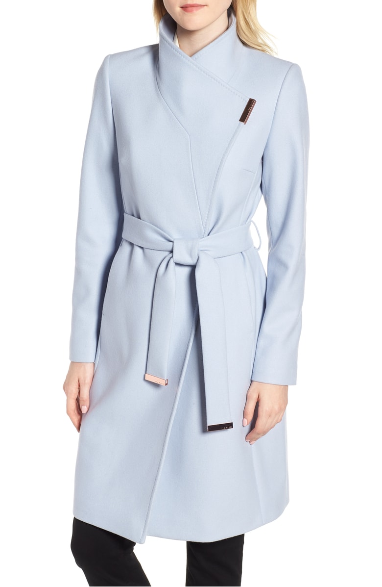 TED BAKER LONDON Wool Blend Long Wrap Coat Powder Blue nordstrom anniversary sale 2018