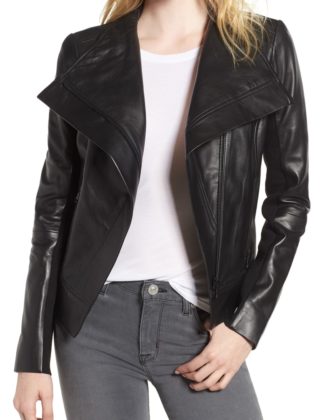 TROUVÉ Drape Front Leather Jacket Black nordstrom anniversary sale 2018