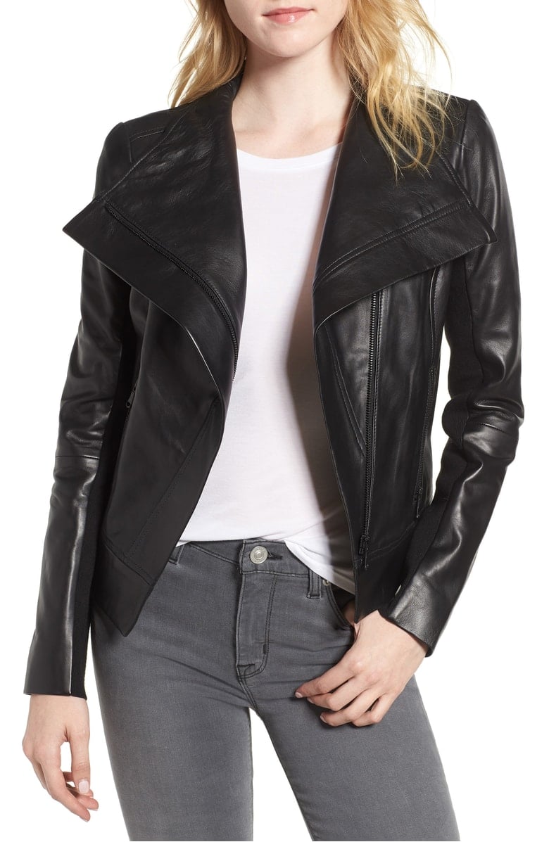TROUVÉ Drape Front Leather Jacket Black nordstrom anniversary sale 2018