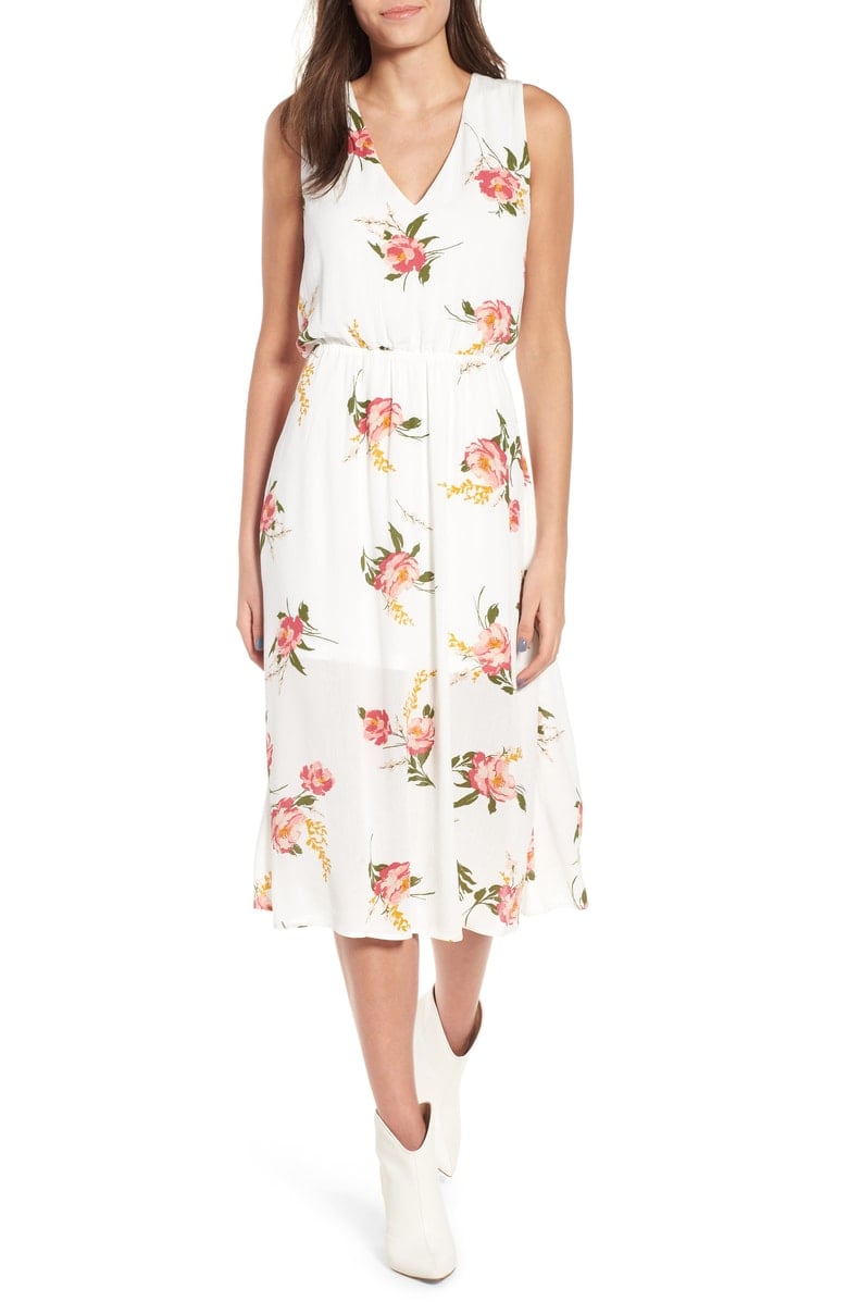 WAYF Sleeveless Blouson Midi Dress Ivory Red Baroque floral print back to school dresses women teens nordstrom anniversary sale