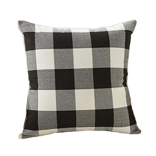 4TH Emotion Black and White Buffalo Checkers Plaids Linen Throw Pillow Cover Cushion Case Retro Farmhouse Decorative for Sofa 18 x 18 inch fall throw pillows