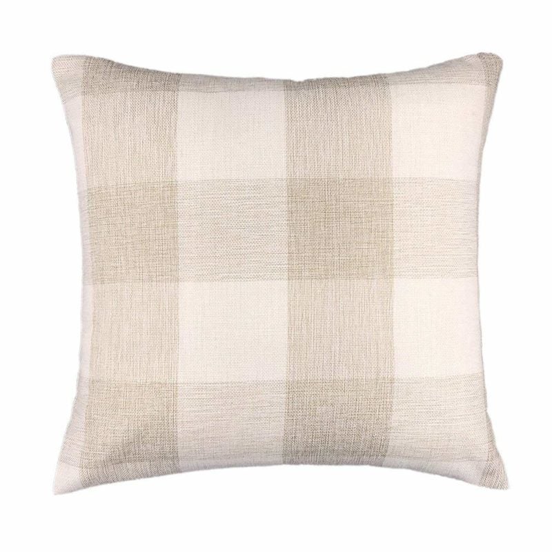 4TH Emotion Farmhouse Decoration Beige White Checkers Plaids Linen Square Throw Pillow Case Decorative Cushion Cover Pillowcase Cushion Case for Sofa 18 x 18 Inch fall throw pillows