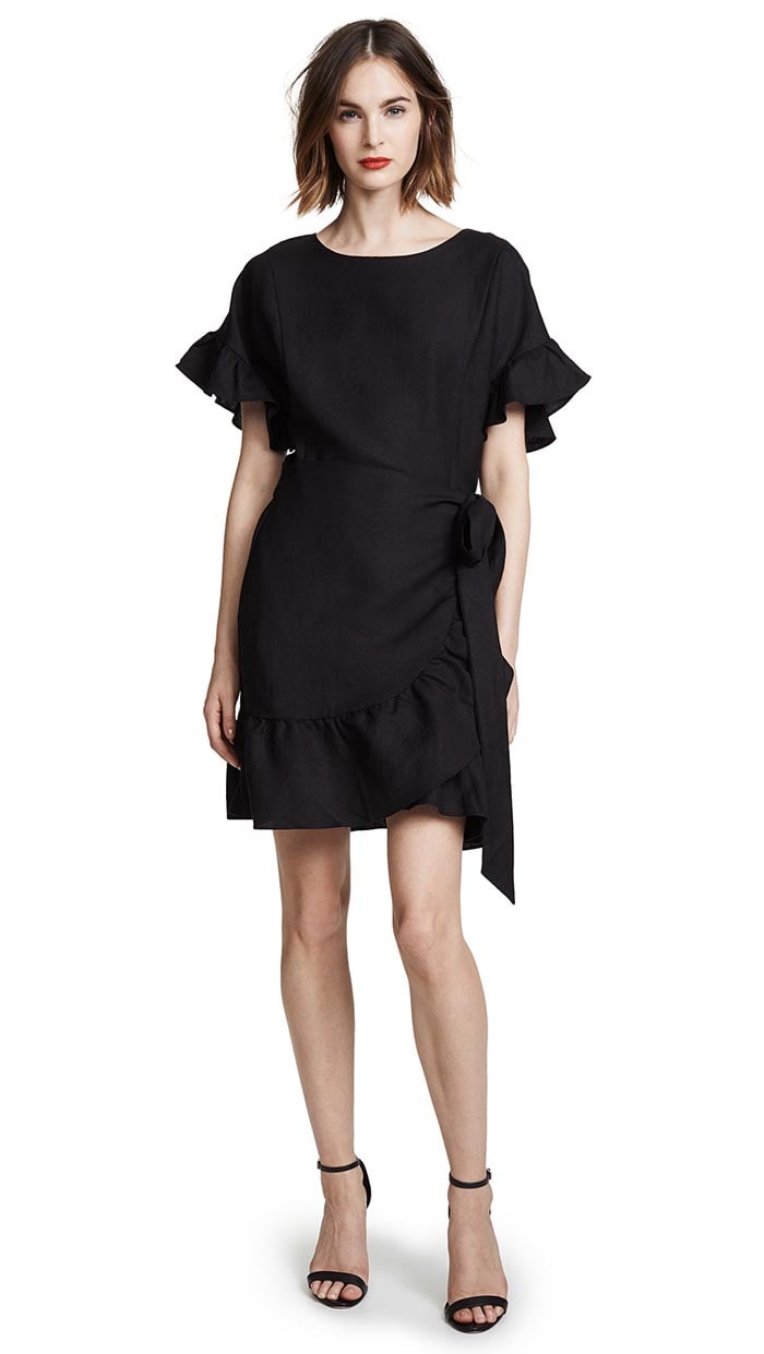 ASTR the Label Linen Ruffle Wrap Dress Black fall dresses under 100 dollars