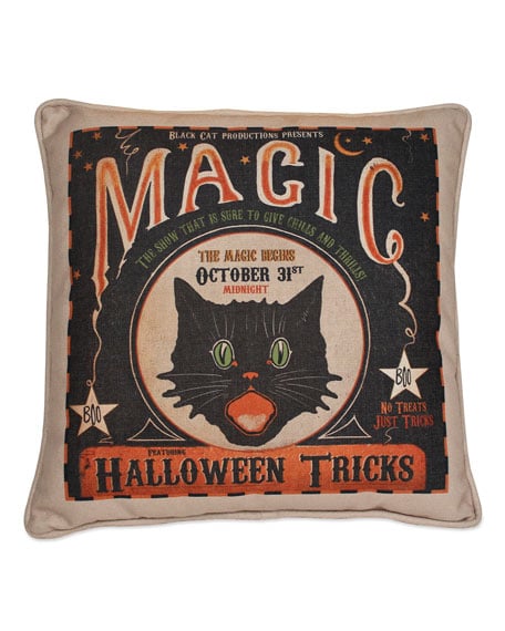 Bethany Lowe Magic Halloween Tricks Pillow Black Cat October 31st midnight fall throw pillows decor decorative