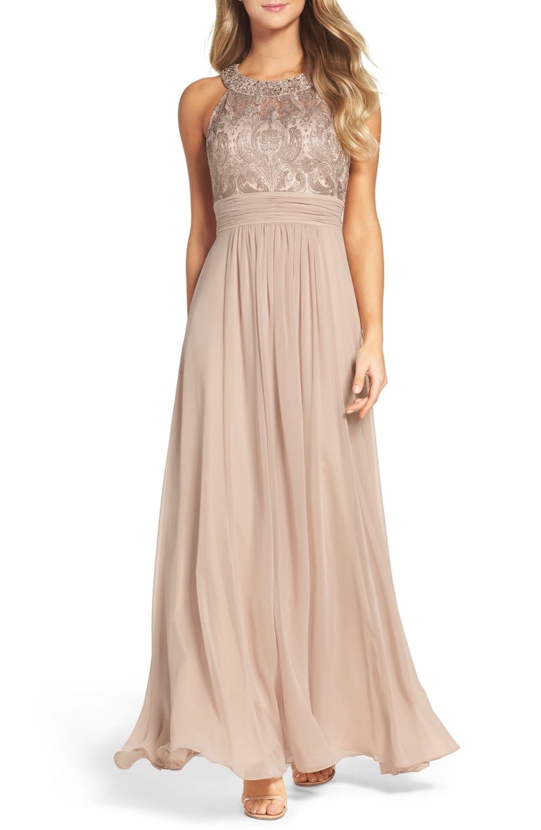 ELIZA J Lace Bodice Gown Beige lace dresses fall wedding guests