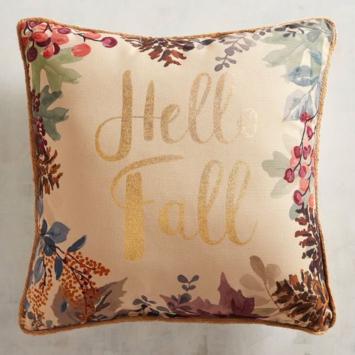 Grateful Harvest Collection Golden Hello Fall Printed Pillow Gold Foliage Gold Welting fall throw pillows