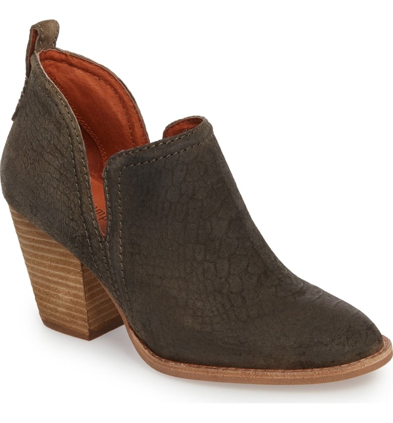 JEFFREY CAMPBELL Rosalee Bootie Dark Khaki Matte Snake Print western inspired ankle boots