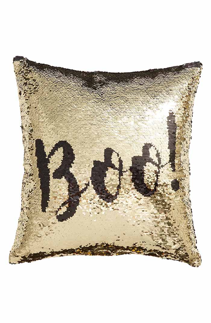 LEVTEX Boo Sequin Accent Pillow Gold Black halloween fall throw pillows decor sequins