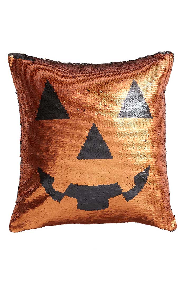 LEVTEX Pumpkin Sequin Accent Pillow Orange Jack-A-Lantern fall throw pillows decor