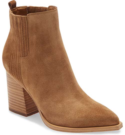 Marc Fisher LTD Oshay Pointed Toe Bootie Cognac Suede western inspired boots women 