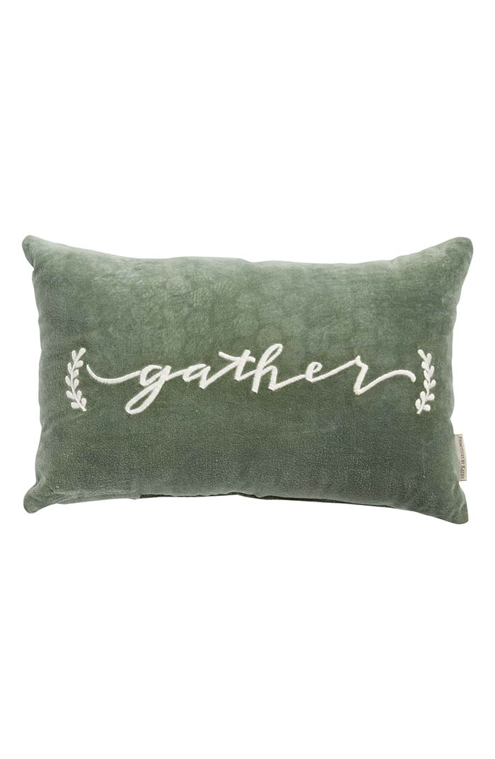 PRIMITIVES BY KATHY Gather Velvet Accent Pillow Green Embroidery fall throw pillows