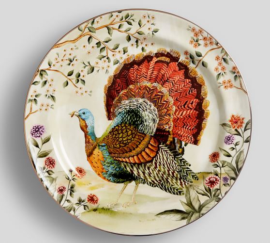 Pottery Barn BOTANICAL HARVEST TURKEY DINNER PLATE, SET OF 4 pottery barn fall home decor sale