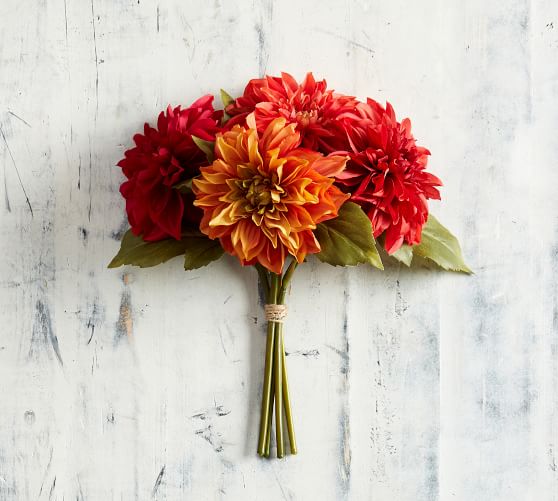 Pottery Barn FAUX DAHLIA BUNDLE - ORANGE pottery barn fall home decor sale
