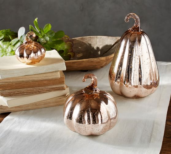 Pottery Barn MERCURY GLASS PUMPKINS - ROSE GOLD pottery barn fall home decor sale